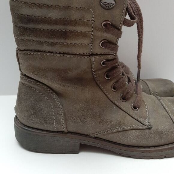 ROXY Riley Lace-Up Fold Over Combat Ankle Flat Casual Boots Grey Green Sz 7.5 - Picture 4 of 16